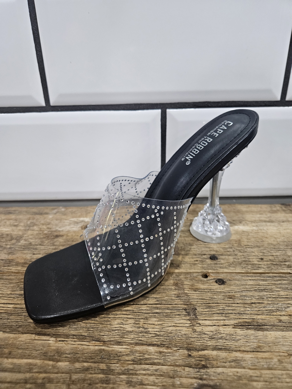 Cape Robbin Black Clear Studded Mule Heel